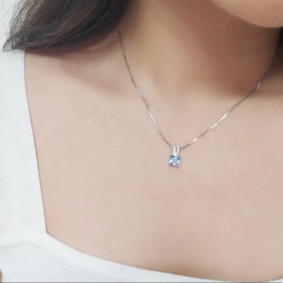 π Sterling Silver 925 Blue Topaz CZ Necklace - Picture 5 of 5